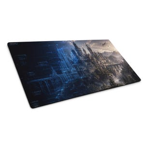 Fantasy ComputerVision Gaming Mouse Pad, Half Blueprint Castle AI Techwear Desk Mat, Gamer Setup