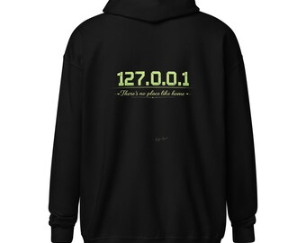 127.0.0.1 No Place Like Home Zip-Up Hoodie, Programmer IT Admin Sweatshirt