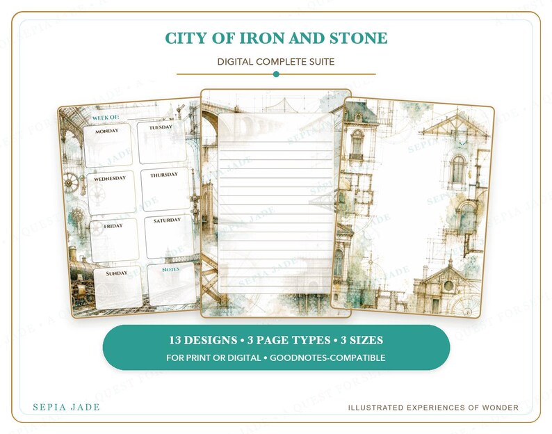 Digitale planner voor Goodnotes, dagboek en achtergrondsuite — 13 ontwerpen | City of Iron and Stone afbeelding 9