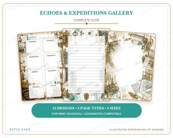 Digitaler Planer für Goodnotes, Journal und Hintergrund-Suite – 52 Designs | Echoes & Expeditions Galerie