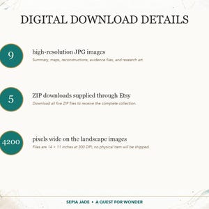 May include: A digital download information graphic with the title DIGITAL DOWNLOAD DETAILS. It lists 9 high-resolution JPG images, 5 ZIP downloads supplied through Etsy, and 4200 pixels wide on the landscape images, which are 14 x 11 inches at 300 DPI.