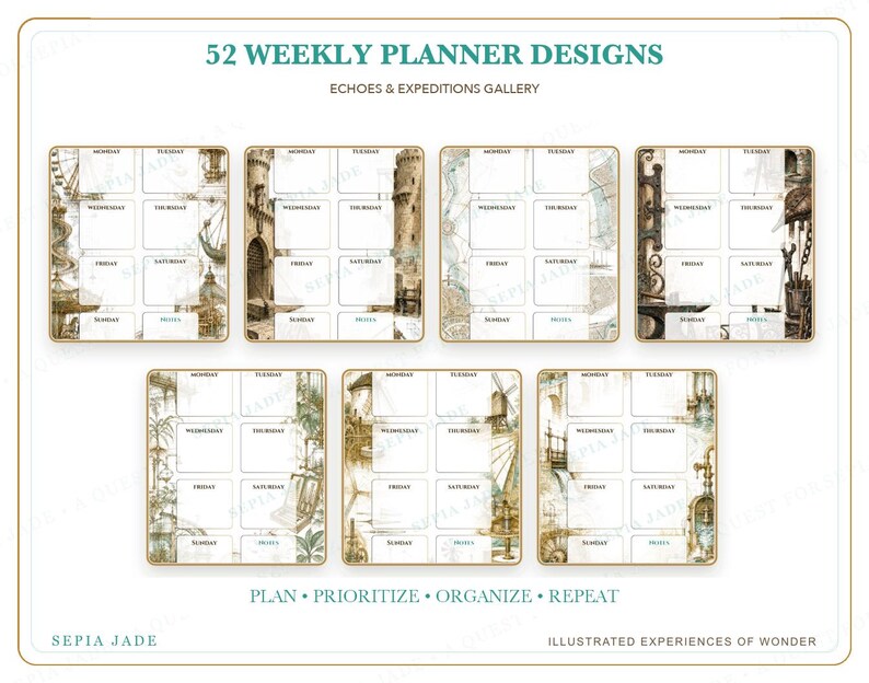 Agenda digital para Goodnotes, agenda semanal sin fechas — 52 diseños / Galería Echoes & Expeditions imagen 4