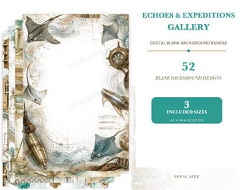 Paket mit digitalem Papier und leeren Hintergründen – 52 Designs | Galerie „Echoes & Expeditions“