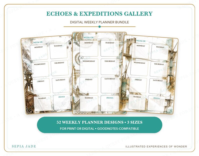 Agenda digital para Goodnotes, agenda semanal sin fechas — 52 diseños / Galería Echoes & Expeditions imagen 9