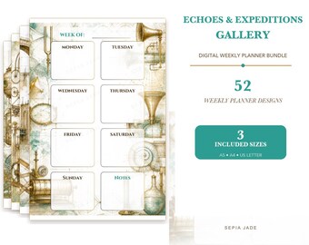 Digitaler Planer für Goodnotes, undatierter Wochenplaner – 52 Designs | Echoes & Expeditions Galerie