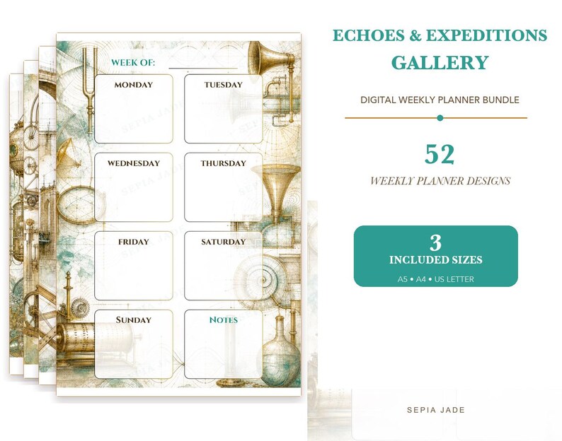 Agenda digital para Goodnotes, agenda semanal sin fechas — 52 diseños / Galería Echoes & Expeditions imagen 1