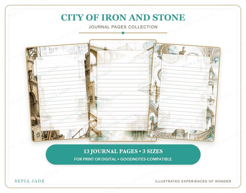 Digitala journalsidor för Goodnotes PDF — 13 designer | City of Iron and Stone bild 9