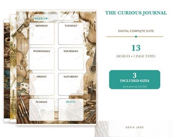 Digitaler Planer für Goodnotes, Journal & Hintergrund-Suite – 13 Designs | The Curious Journal