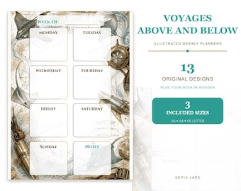 Digital planerare för Goodnotes, odaterad veckoplanerare i PDF-format — 13 designer | Voyages Above and Below