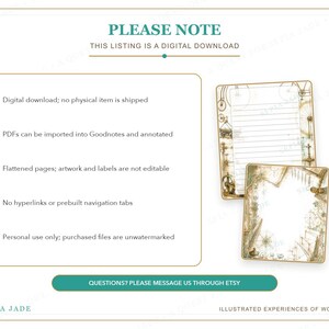 May include: A digital download information sheet featuring two rectangular stationery pages with vintage-style illustrations of bicycles and nautical elements. The text includes PLEASE NOTE, THIS LISTING IS A DIGITAL DOWNLOAD, and five bullet points detailing file usage, ending with the brand name SEPIA JADE and the tagline ILLUSTRATED EXPERIENCES OF WONDER.