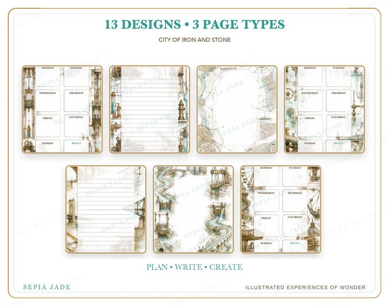 Digitale planner voor Goodnotes, dagboek en achtergrondsuite — 13 ontwerpen | City of Iron and Stone afbeelding 4