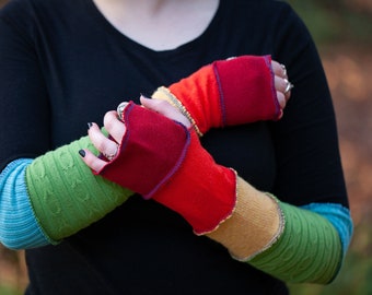 Upcycled Arm Warmers, Fingerless gloves, Wrist warmers