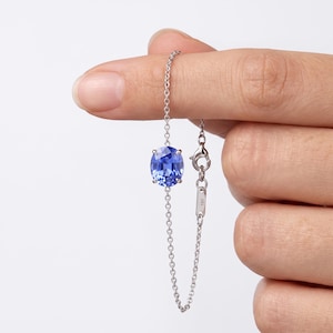 Ovalt blått safir solitärarmband, massivt 14K 18K guldkedjearmband, Elegant september födelsesten gåva henne