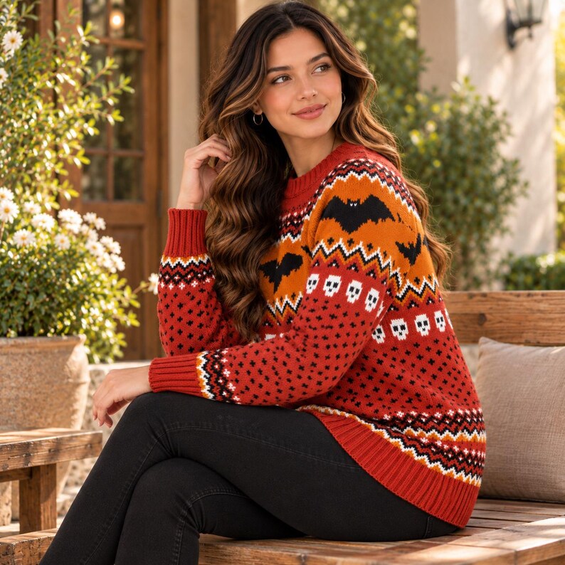 Women's Bat Skull Fair Isle Sweater, Gothic Nordic Knit Pullover - Etsy UK