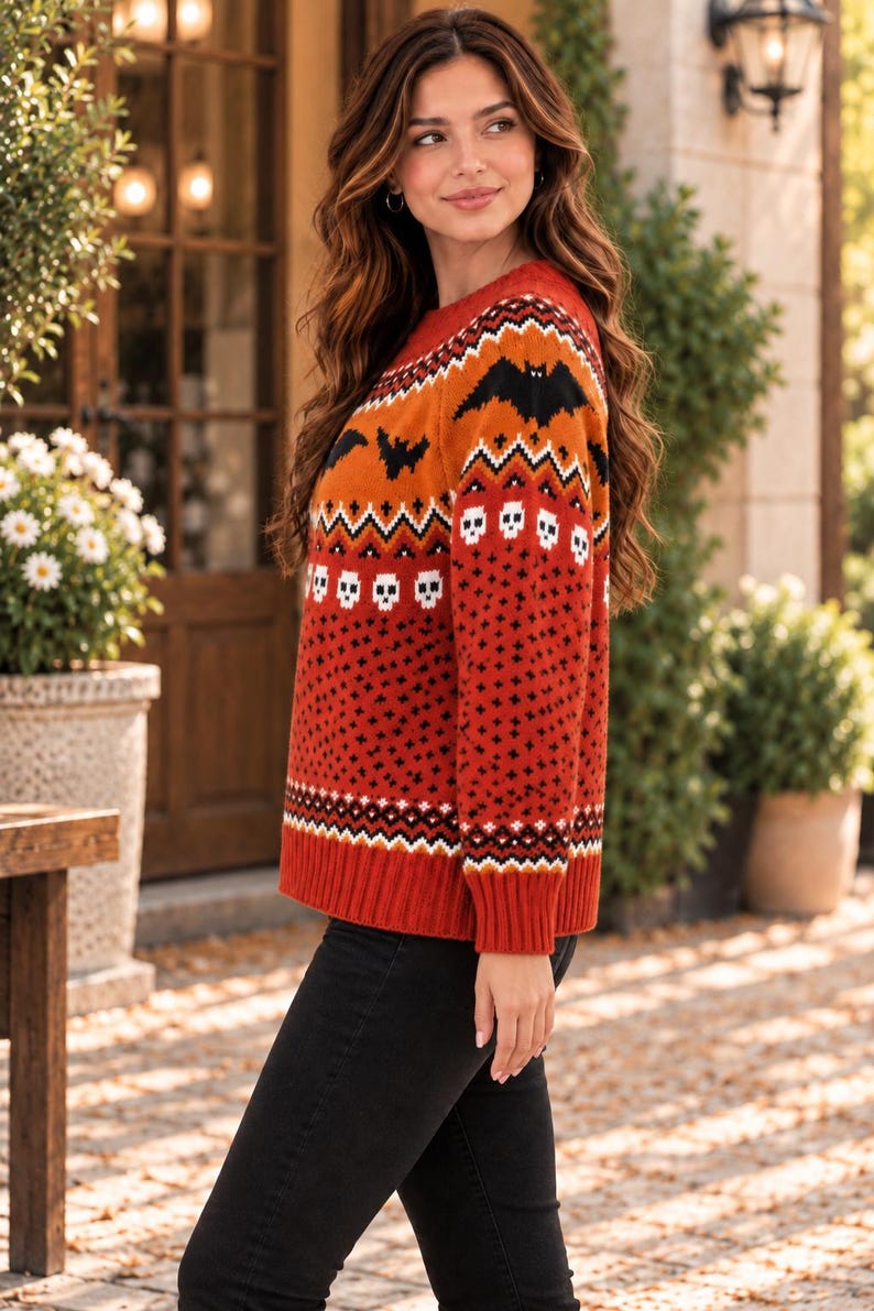 Women's Bat Skull Fair Isle Sweater, Gothic Nordic Knit Pullover - Etsy UK
