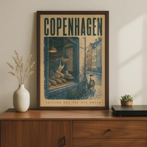 Poster der Kopenhagener Roggenbrotbäckerei, dänischer Vintage-Reise-Kunstdruck