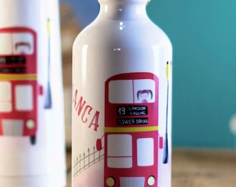 Borraccia alluminio Bus Londra illustrazione con Personalizzazione