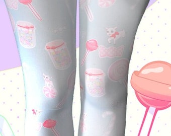 Candy Tights Kawaii Fairy Kei Lolita Tights Printed Stockings Pastel Sweets Konpeito Pastel Goth Size XS Through 3XL *Made 2 Order*