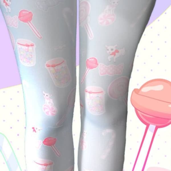 Candy Tights Kawaii Fairy Kei Lolita Tights Printed Stockings Pastel Sweets Konpeito Pastel Goth Size XS Through 3XL *Made 2 Order*