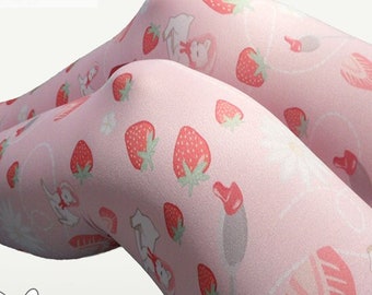 Kawaii Strawberry Tights Strawberry Stockings Sweet Lolita Tights Lamb Daisies Flowers Pastel  *Made 2 Order, Month*