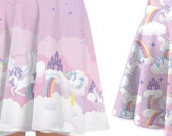 Pastel Unicorn Skirt Yume Kawaii Skirt Rainbow Fairy Kei Skirt  Kawaii skirt kawaii print skirt