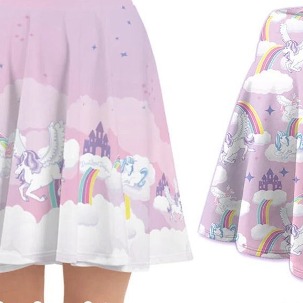 Pastel Unicorn Skirt Yume Kawaii Skirt Rainbow Fairy Kei Skirt  Kawaii skirt kawaii print skirt