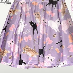 Kawaii Cat Skirt Fairy Kei Cat Skirt Pastel Cat Skirt Kitten Kitty Pattern Skirt Skater Skirt Size XS Through 3XL *Made 2 Order*