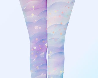 Pastel Galaxy Tights Fairy Kei Space Kawaii Pastel Stockings Lolita Pastel Galaxy Stars universe Size XS Through 3XL *Made 2 Order*