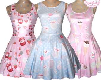 Kawaii Strawberry Dress Kawaii Candy Dress Fairy Kei Dress Kawaii Ice Cream Dress Skater Dress Pastel Dress Sizes XS through 5XL *MTO*