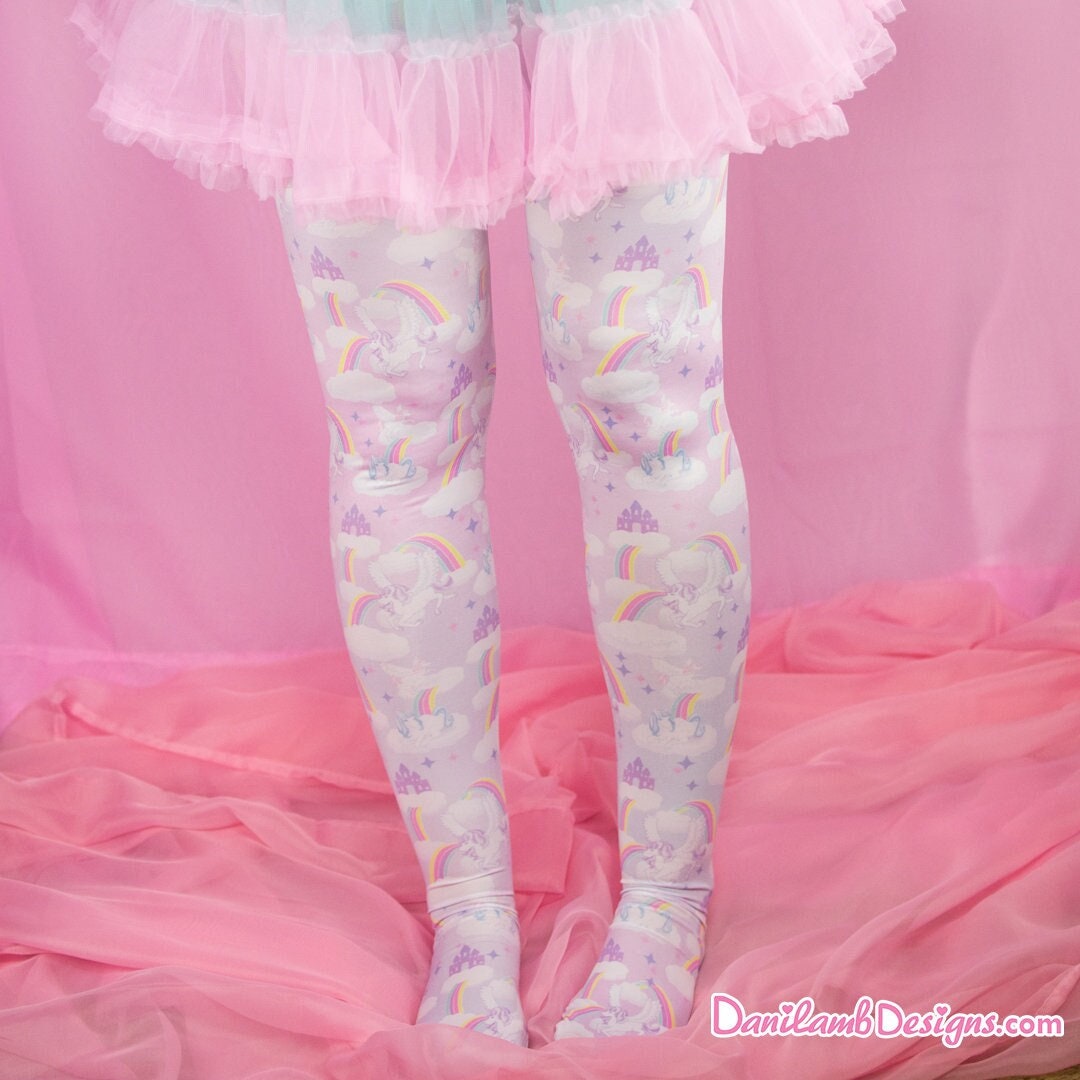 Yume Kawaii Tights Pastel Unicorn Tights Rainbow Unicorn Tights Nylons