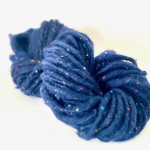 Handspun Chunky Wool Yarn: Rainbow Navy Art Yarn