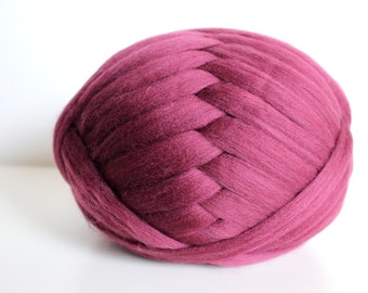 Super Bulky Yarn, Organic Merino Yarn, Blanket Yarn, Super Chunky Yarn, XL Wool, Merino Roving, Fine Merino Yarn, Bulky Yarn, Raspberry