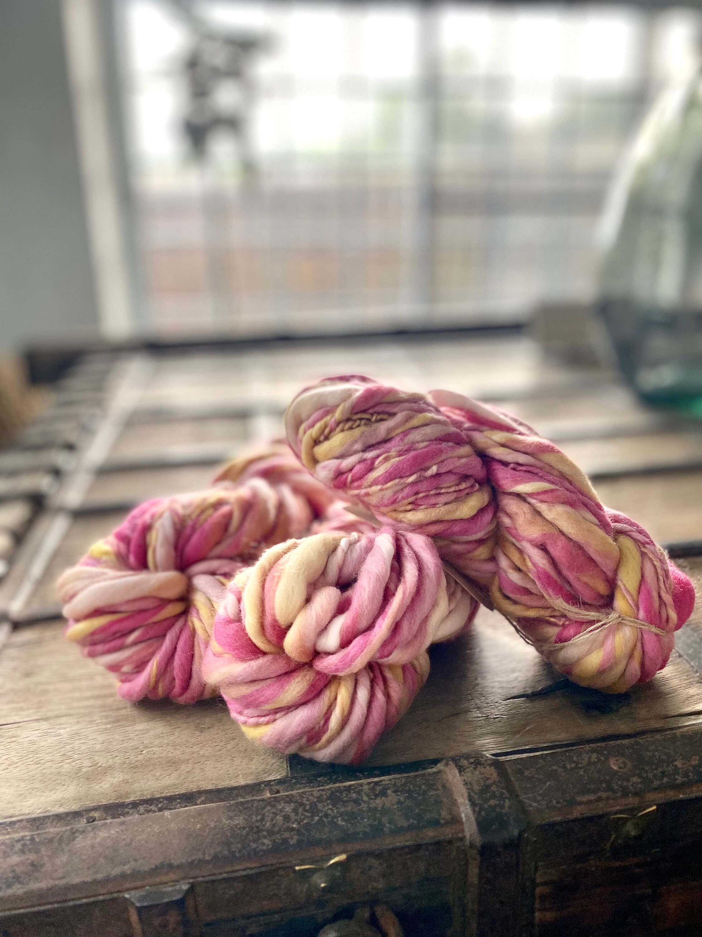 Pink and White Blend Yarn, Knitting or Crocheting Yarn, Loops and
