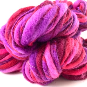 Handspun Chunky Merino Wool Yarn: Pink Carnaval Art Yarn