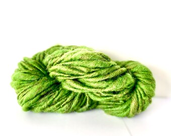 Handspun Chunky Wool Yarn: Lime Sheen Art Yarn