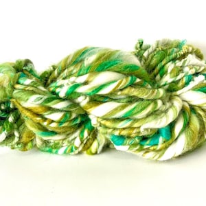 Hand Spun Merino Alpaca Wool Yarn: Super Chunky Greenery Splash