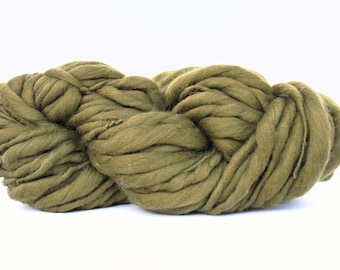 Hand Spun Yarn ,Thick and Thin Yarn,  Super Chunky Yarn,  Fine Merino Wool Yarn, Bulky Yarn, TTY , Olive Color Yarn