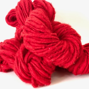Handspun Chunky Wool Yarn: Rainbow Red Art Yarn