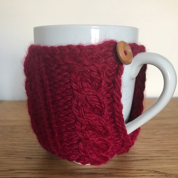 Cosy Mug Warmer ( without mug ), Hand Knitted, Chunky Yarn, Christmas Gift - RED