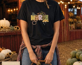 Nurse Halloween Shirt, Spooky RN Graphic Tee, Cute Scrub Squad Fall Tshirt, Healthcare Gift