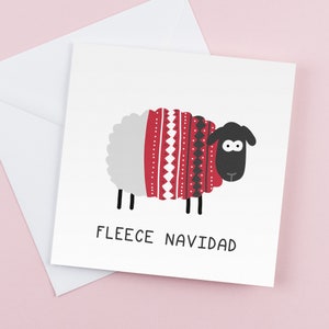 Fleece Navidad Christmas Card - Sheep in Christmas Sweater - Funny Holiday Greeting