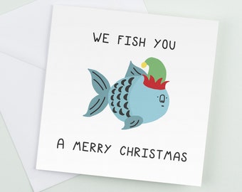 Fish you a merry Xmas - Funny Christmas Cards, Seasonal greeting card, Silly Xmas Card, Funny card boyfriend girlfriend, Xmas for Mum Dad