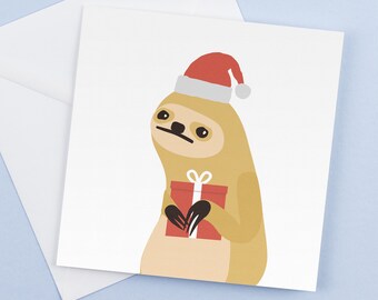 Santa Sloth - Funny Christmas Cards, Seasonal greeting card, Silly Xmas Card, Funny card boyfriend girlfriend, Xmas for Mum Dad