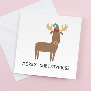 Merry Christmoose - Funny Christmas Cards, Seasonal greeting card, Silly Xmas Card, Funny card boyfriend girlfriend, Xmas for Mum Dad