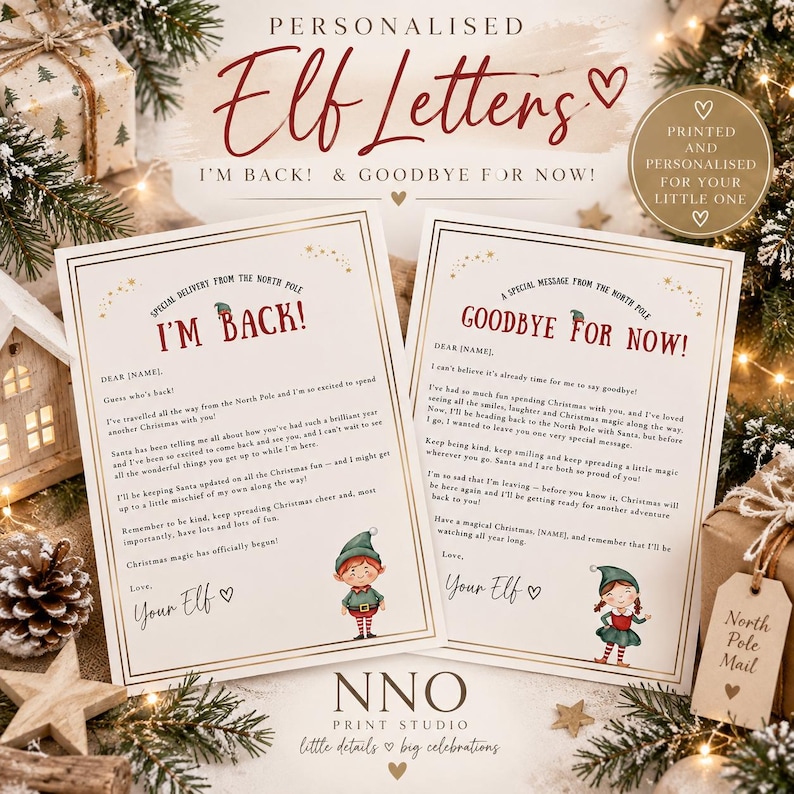 Personalised Elf Arrival & Goodbye Letters, Christmas Stationery Set ...