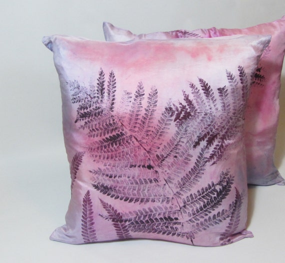 Hand Dyed And Printed Purple And Pink Fern On Silk Throw Etsy