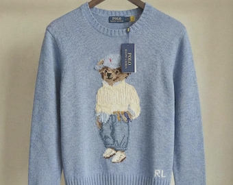 Vintage Old Polo Bear Sweater Unisex Crewneck Knit Jumper Classic Preppy Gift