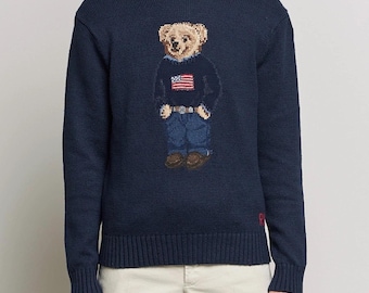 Vintage Old Navy Blue Polo Bear Sweater, Retro Crewneck Jumper, Classic Gift For Her