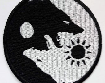 Two wolfs Yin and Yang - embroidered patch, 3,2 X 3,2 INCH