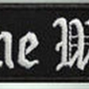 May include: Black and white embroidered patch with the text "Lone Wolf" in a gothic font.